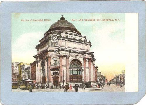 New York Buffalo Buffalo Savings Bank Street Scene Intersection w/2 Trolle~2870