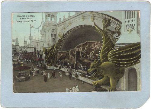 New York Coney Island Amusement Park Postcard Luna Park Dragon's Gorge top~426