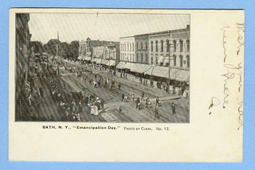 New York Bath Emancipation Day Street Scene w/Old Buildings Decorated With~334