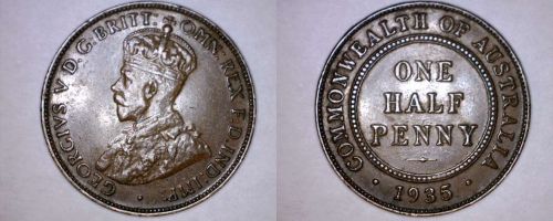 1935 Australian Half (1/2) Penny World Coin - Australia