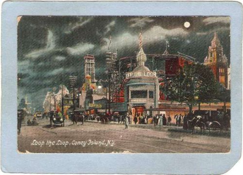 New York Coney Island Amusement Park Postcard Loop The Loop Street Scene w~374