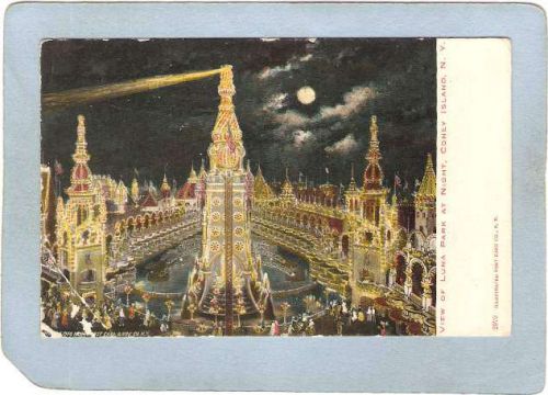 New York Coney Island Amusement Park Postcard Luna Park View By Night top_~461