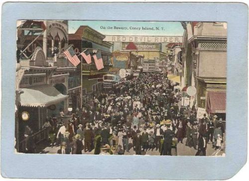 New York Coney Island Amusement Park Postcard On The Bowery Coney Island t~358