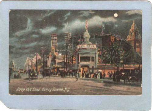 New York Coney Island Amusement Park Postcard Loop The Loop Street Scene w~375