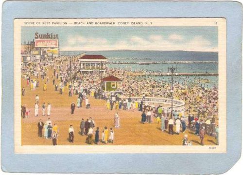 New York Coney Island Amusement Park Postcard Scene Of Rest Pavilion Beach~340