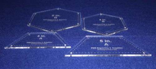 4 Piece Set Quilt 1/8 AcrylicHalf Hexagons & Hexagons w/ Seam allowance & Guideline H