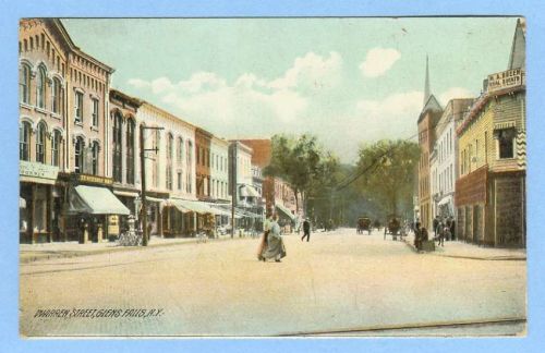 New York Glens Falls Warren St Street Scene Paved Road Intersection w/Old ~394