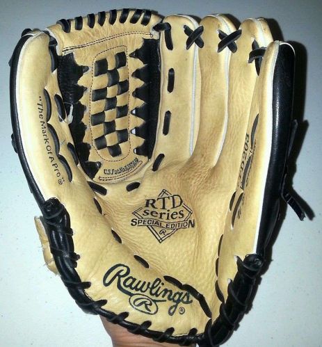 Rawlings BASEBALL Left Hand GLOVE Tan-Black Leather SPECIAL ED RTD203-12.5” Exc