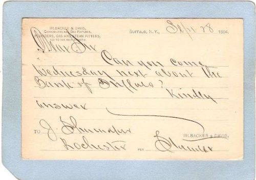 New York Buffalo Penny Post Card Irlbacker & Davis Plumbers Gas & Steam Fi~2797