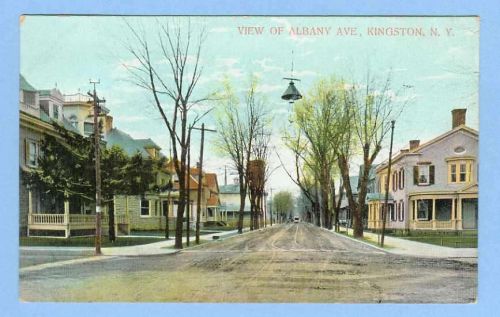 New York Kingston View of Albany Ave Tree Lined Unpaved Road w/Old Houses ~381