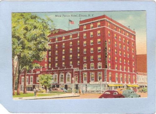 New York Elmira Mark Twain Hotel Street Scene Intersection w/Old Cars ny_b~1060