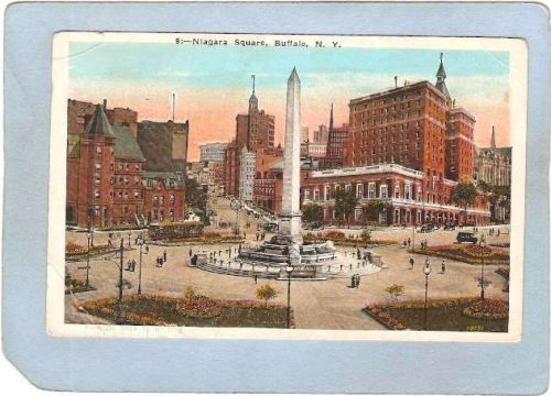 New York Buffalo Niagara Square Street Scene w/Trolley Car Old Cars ny_box~2919