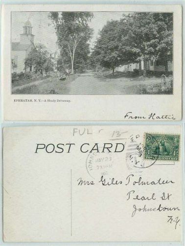 New York Ephratah A Shady Driveway Tree Lined Dirt Road w/Old Buildings~193