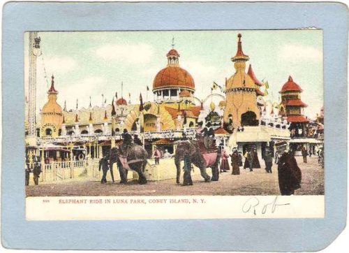 New York Coney Island Amusement Park Postcard Luna Park Elephant Ride Undi~424