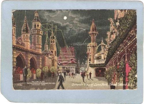 New York Coney Island Amusement Park Postcard Luna Park Interior View At N~471