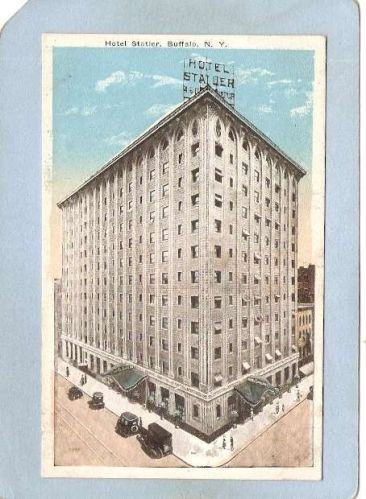 New York Buffalo Hotel Statler Street Scene w/Trolley Track & Old Cars ny_~2610
