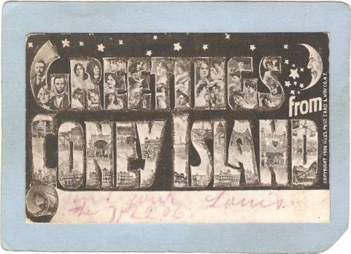 New York Coney Island Amusement Park Postcard Large Letter Greetings From ~328