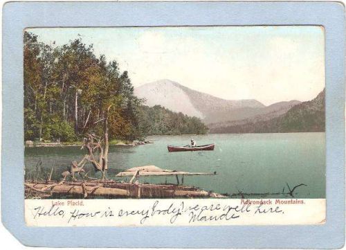 New York Lake Placid Boater On Lake Placid Undivided Back ny_box5~1743