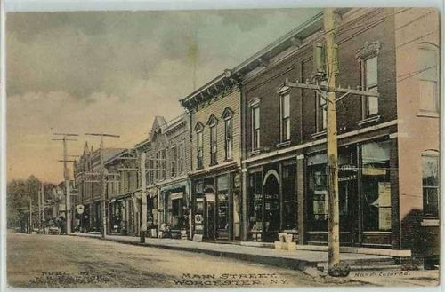 New York Worcester Main St Hand Colored Card Street Scene w/Old Buildings ~288