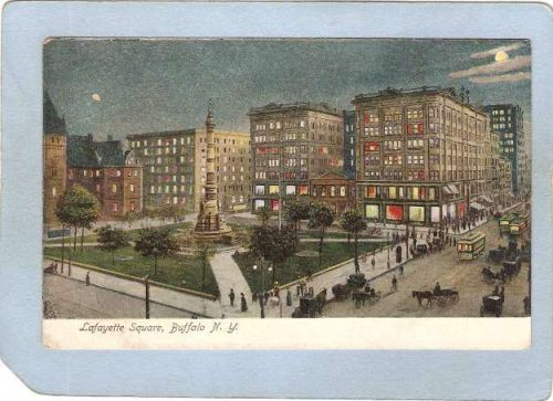New York Buffalo Lafayette Square Street Scene w/3 Trolley Cars & Horses &~2600