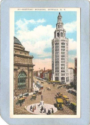 New York Buffalo Electric Building Street Scene Intersection w/Trolley Car~2856