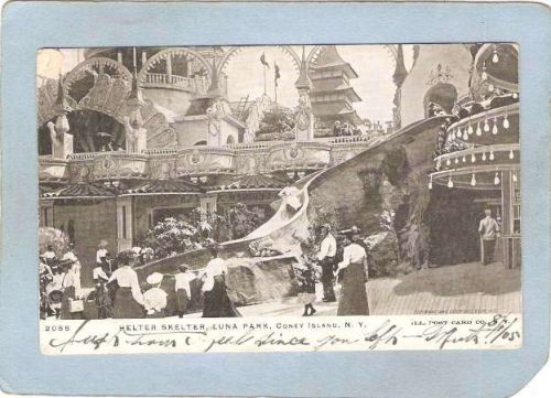 New York Coney Island Amusement Park Postcard Luna Park Helter Skelter Sli~434