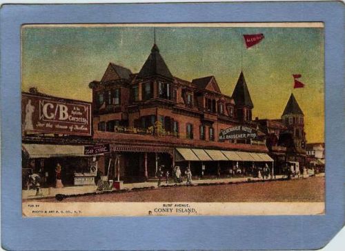 New York Coney Island View of Surf Avenue with three Moxie and other signa~35