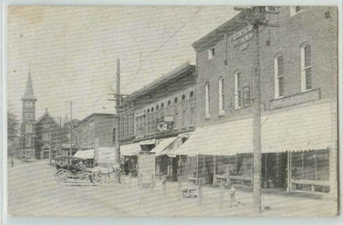 New York Holly Street Scene w/Old Buildings Horse and wagon Church Steeple~282