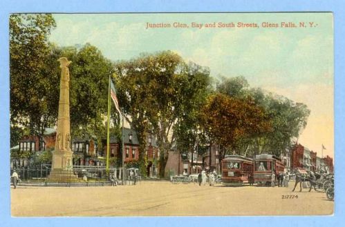New York Glens Falls Junction Glen Bay and South Sts Street Scene w/Trolle~390