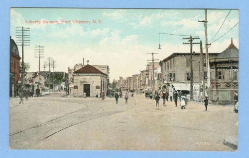 New York Port Chester Liberty Square Street Scene Intersection w/Old Build~413