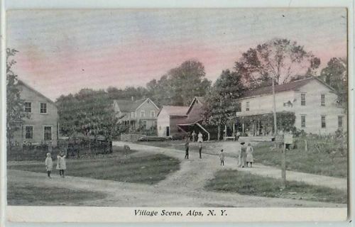 New York Alps Village Scene Dirt Paths w/Old Buildings Children and Adults~294