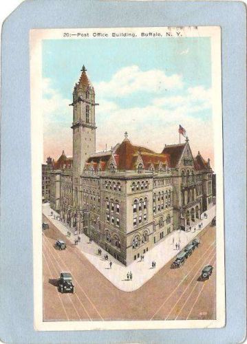 New York Buffalo Post Office Building Street Scene Intersection w/Trolley ~2733