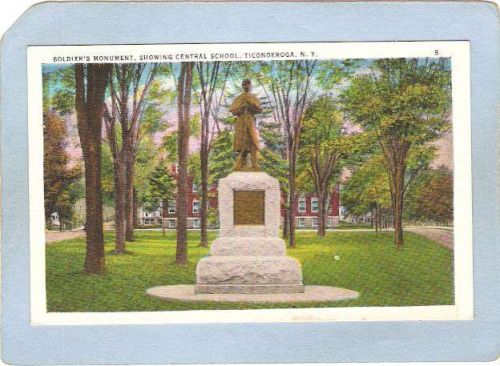 New York Ticonderoga Soldier's Monument Showing Central School ny_box5~1351