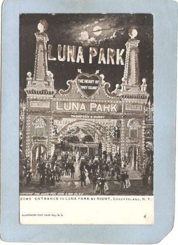 New York Coney Island Amusement Park Postcard Luna Park Entrance By Night ~421