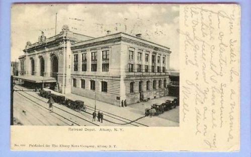 New York Albany Black & White Street Scene View Large Stone Station On Cor~205