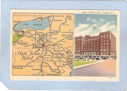 New York Elmira Mark Twain Hotel 1/2 Half Card Street Scene Intersection w~1062