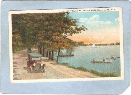 New York Chautauqua Driveway Along Chautauqua Lake w/Old Cars ny_box5~1846