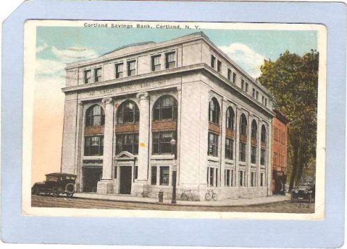 New York Cortland Cortland Savings Bank Street Scene Intersection w/Old Ca~1243