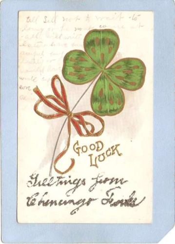 New York Chenango Forks Good Luck Greetings From Chenango Forks w/Silver S~1114