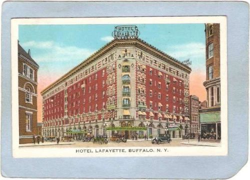 New York Buffalo Hotel Lafayette Street Scene w/Old Cars ny_box4X1~2884