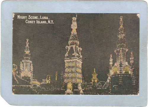 New York Coney Island Amusement Park Postcard Luna Park Night Scene top_bo~467