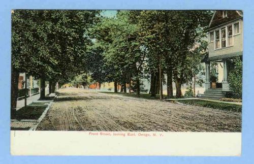 New York Owego Front St Looking East Tree Lined Unpaved Road w/Old Houses~367