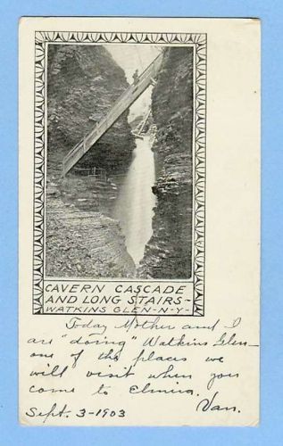 New York Watkins Glen Cavern Cascade And Long Stairs Small Picture Of Fall~317