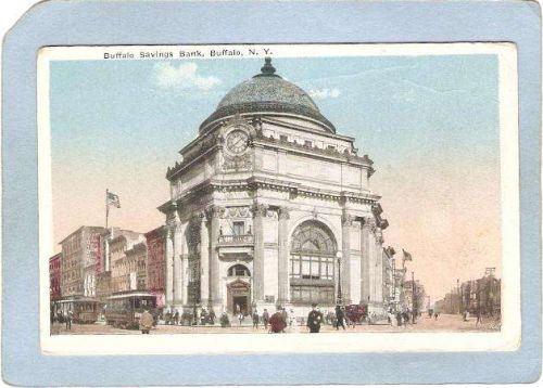 New York Buffalo Buffalo Savings Bank Street Scene Intersection w/2 Trolle~2708