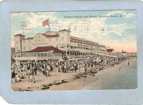 New York Brighton Beach Amusement Park Postcard Brighton Baths & Beach top~320