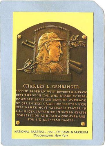 New York Cooperstown Sport Baseball Plaque Of Charles L Gehringer Elected ~76