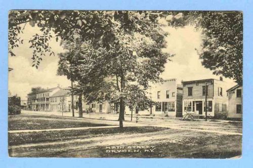 New York Dryden Main St Tree Lined Unpaved Road w/Old Buildings~368