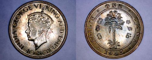 1945 Ceylon Sri Lanka 1 Cent World Coin