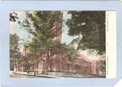 New York Binghamton State Armory Street Scene w/Silver Sparkle Outline ny_~578