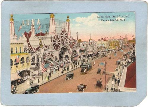 New York Coney Island Amusement Park Postcard Luna Park Aurf Ave Street Sc~456